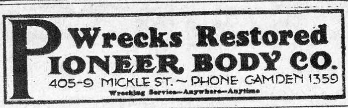 405-409 Mickle Street — Pioneer Body Company, Camden Courier-Post Ad, March 12, 1930