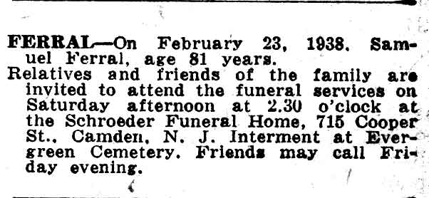 432 Mickle Street — Samuel Ferral, Camden Courier-Post, February 25, 1938