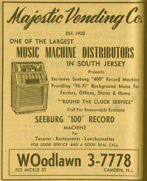 523 Mickle Street — Majestic Vending Company, 1955 New Jersey Bell Telephone Yellow Pages