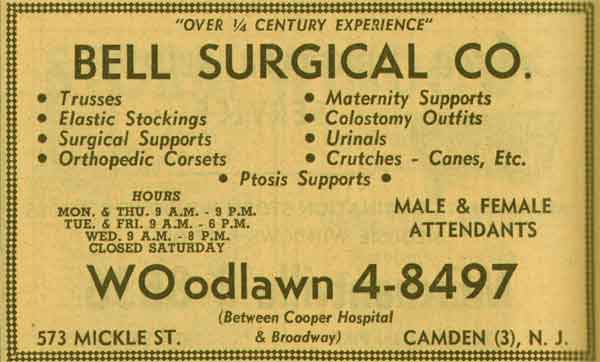 573 Mickle Street — Bell Surgical Company, 1955 New Jersey Bell Telephone Yellow Pages