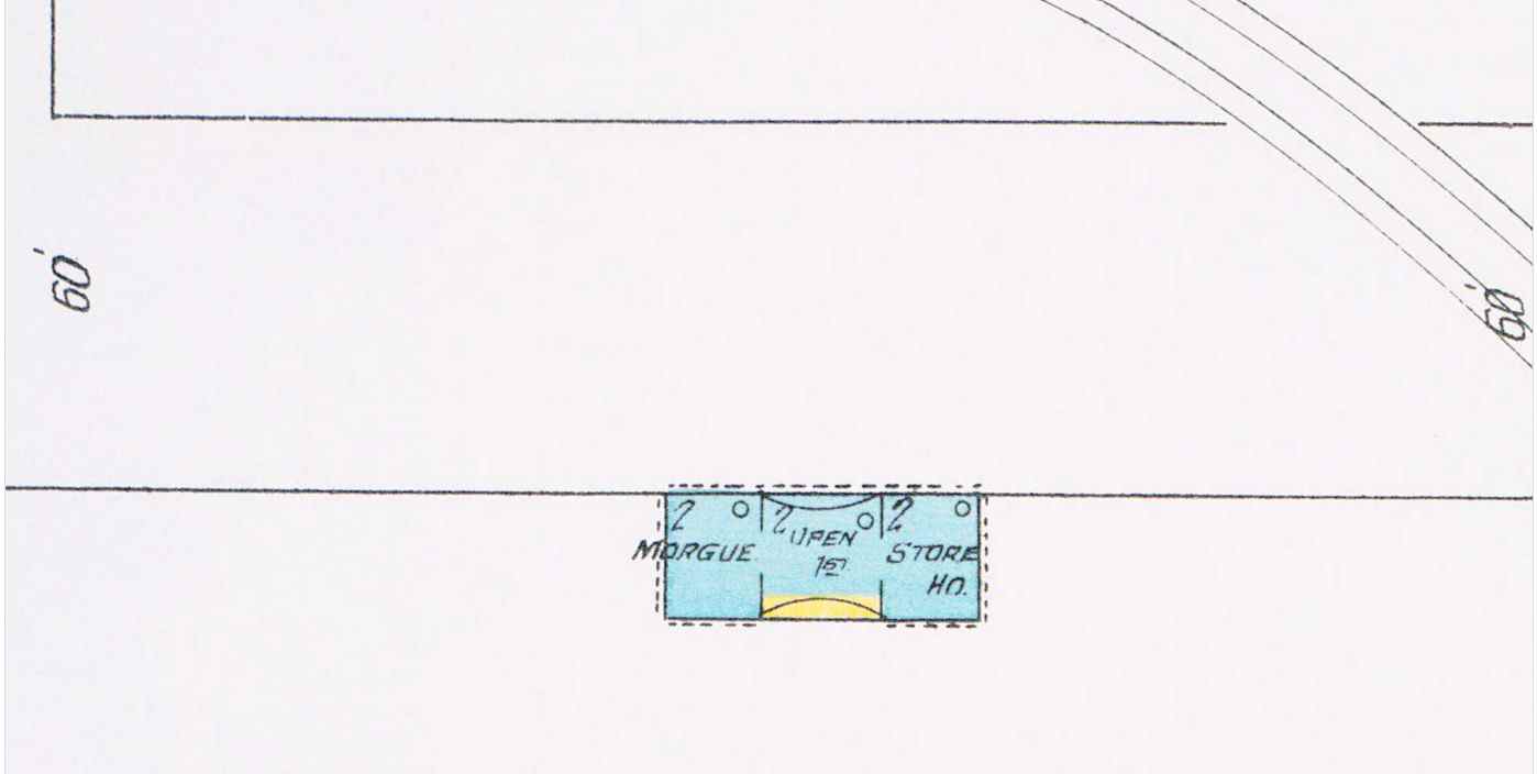 600 Block south side of Mickle Street, 1906 Sanborn Map showing Cooper Hospital Morgue