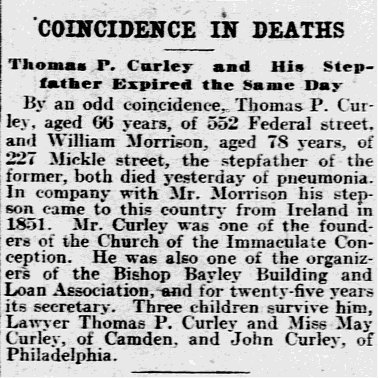 227 Mickle Street — William Morrison 1897-1905, Philadelphia Inquirer, January 13, 1905