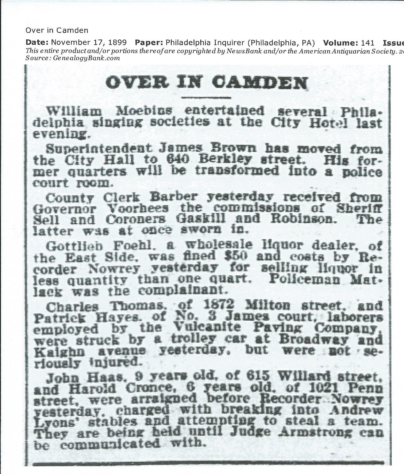Over in Camden — Philadelphia Inquirer, November 17, 1899