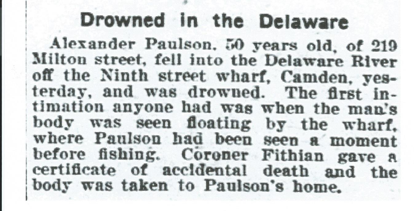 Drowned in the Delaware — Philadelphia Inquirer, May 3, 1908
