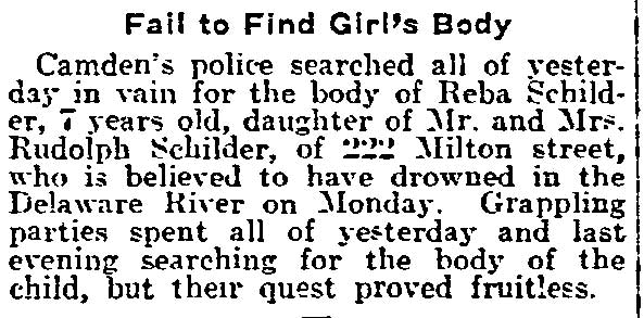Fail to Find Girl's Body — Philadelphia Inquirer, June 29, 1916