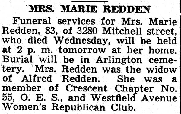 Mrs. Marie Redden — Camden Courier-Post, February 25, 1938