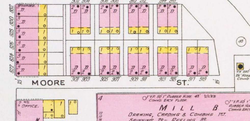 Moore Street — 1906 Sanborn Map, detail