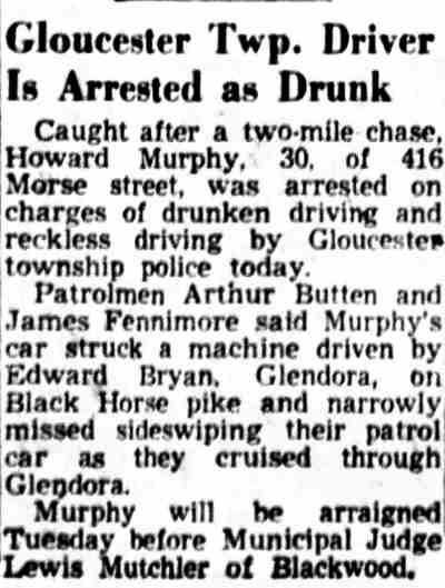 Howard Murphy arrested for drunk driving — 416 Morse Street, 1951
