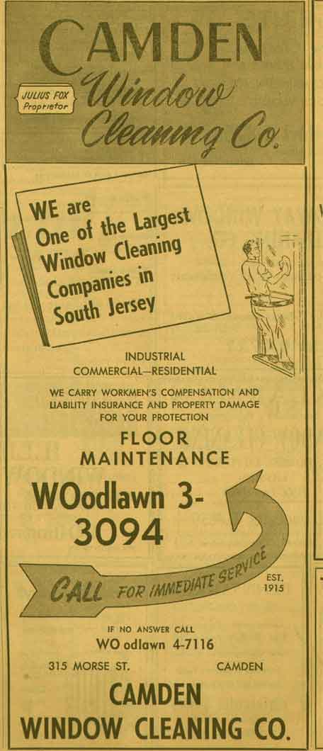 Camden Window Cleaning Company advertisement — NJ Bell Yellow Pages, 1955