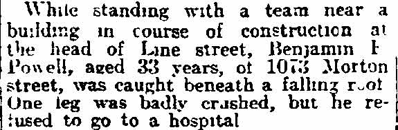 Benjamin F. Powell injury, Philadelphia Inquirer, June 16, 1915