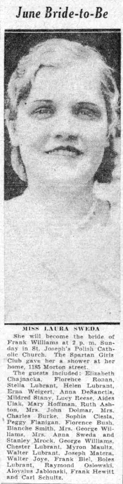 Miss Laura Sweda, bride-to-be, Camden Courier-Post, June 1, 1932