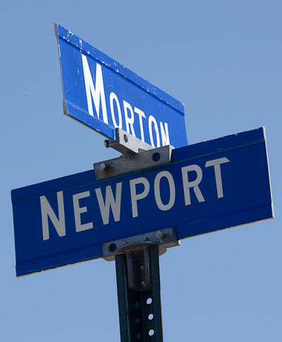 Newport Street and Morton Street sign