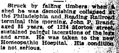 John P. Brand injury, Camden Post Telegram, December 11, 1914