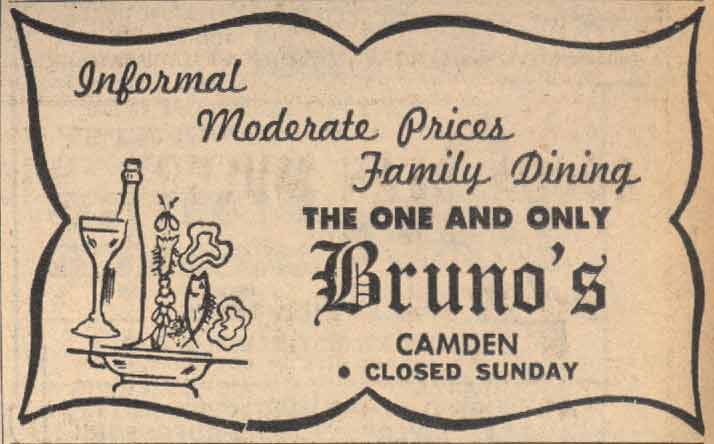 Bruno's Cafe — 1969 Courier-Post advertisement