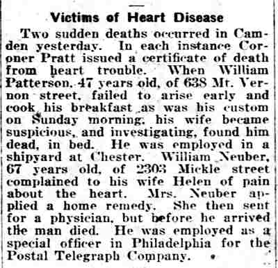2303 Mickle Street — William Neuber & Family, Philadelphia Inquirer, January 20, 1919