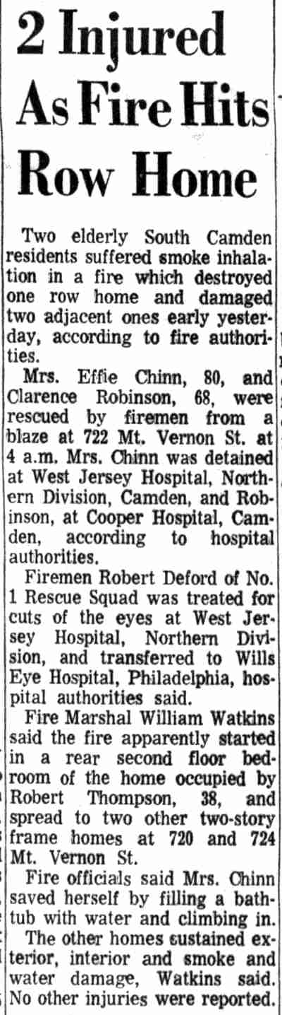 722 Mount Vernon Street — fire, Camden Courier-Post March 14, 1971