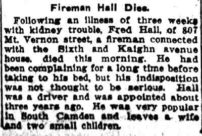 807 Mount Vernon Street — Fred Hall, Camden Fire Department, Camden Post-Telegram August 1913