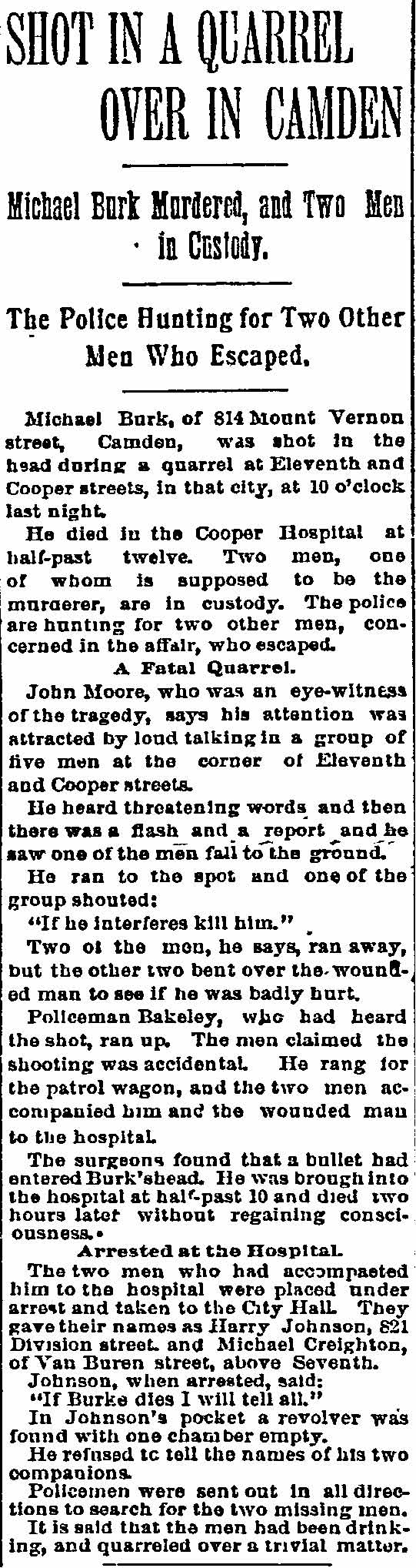 814 Mount Vernon Street — Michael Burk, Philadelphia Inquirer April 24, 1893