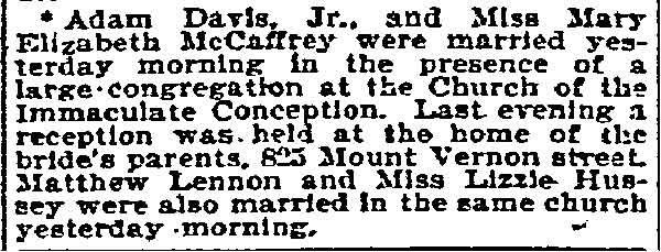 825 Mount Vernon Street — John McCaffery & Family, Philadelphia Inquirer February 27, 1895