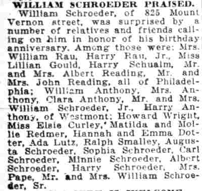 825 Mount Vernon Street — William Schroeder, Camden Daily Courier June 29, 1921