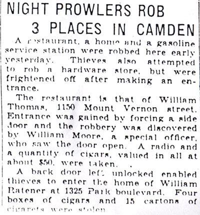 1150 Mount Vernon Street — William Thomas, Camden Courier-Post November 10, 1930