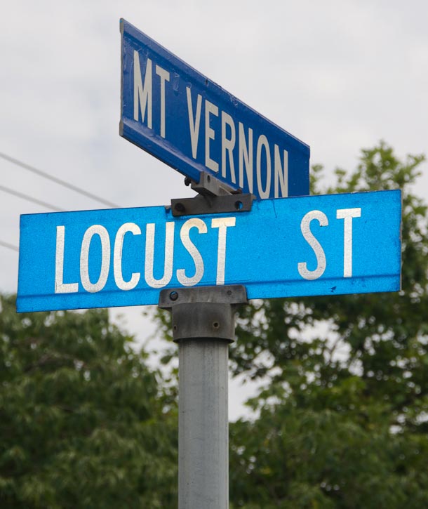 Street sign at Locust Street and Mt. Vernon Street