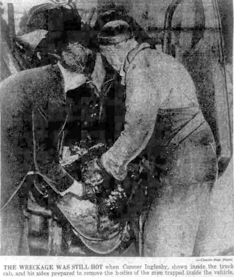 The wreckage was still hot — crash scene photograph, Pennsauken, September 16, 1949