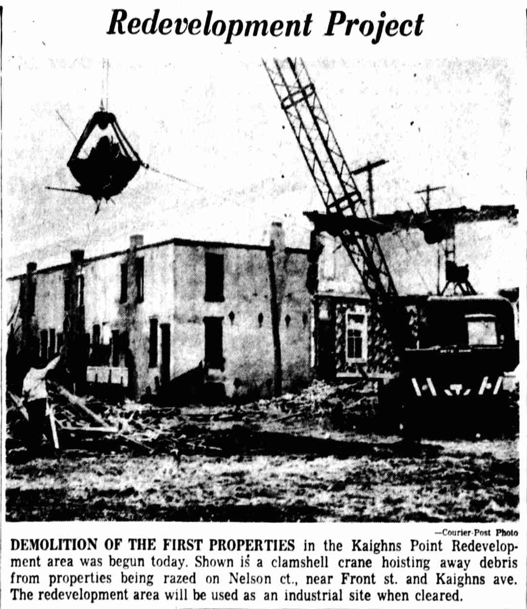 Redevelopment Project — Demolition of Nelson Court, Camden Courier-Post, February 23, 1961