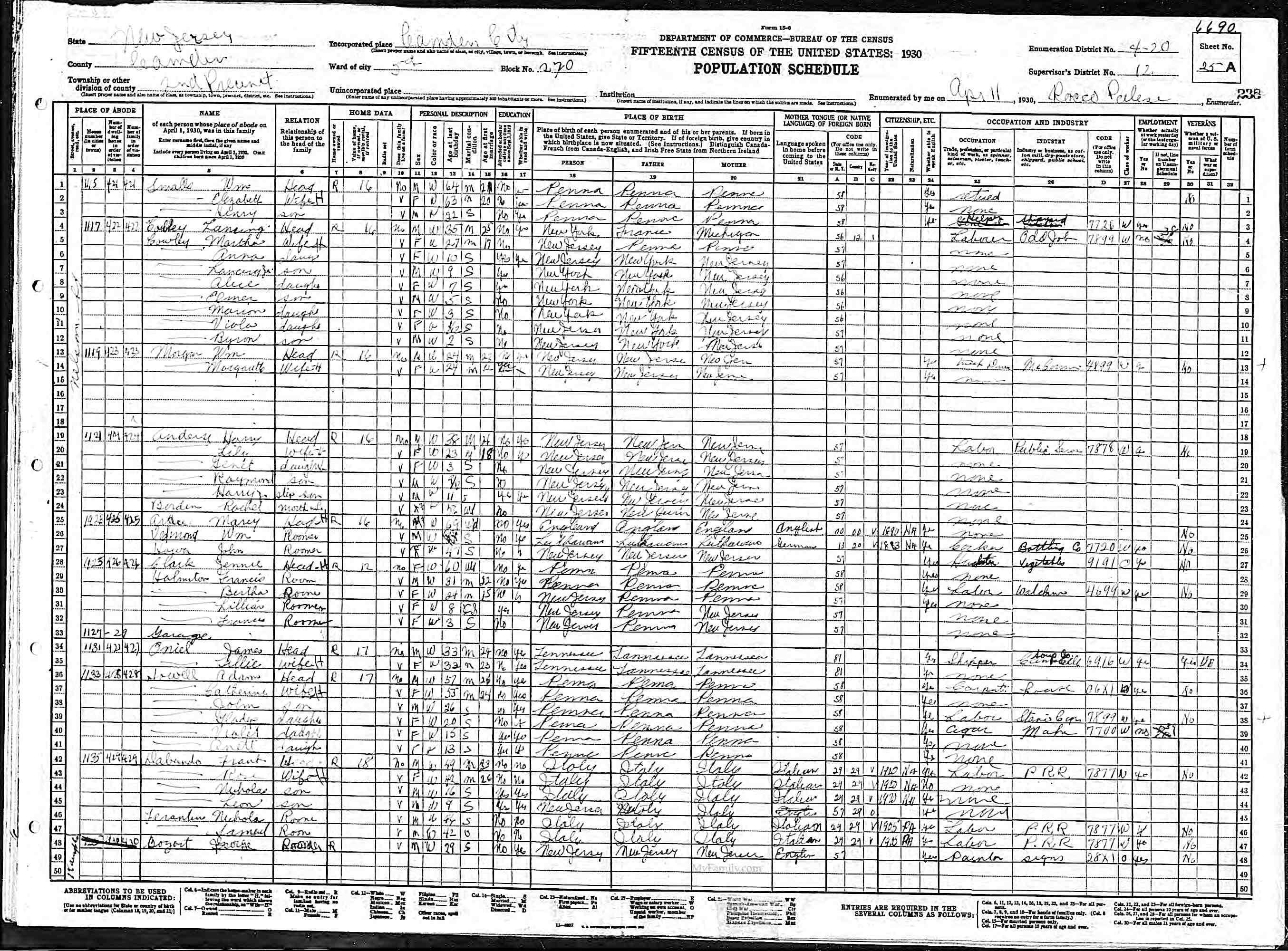 Nelson Street — 1930 Census
