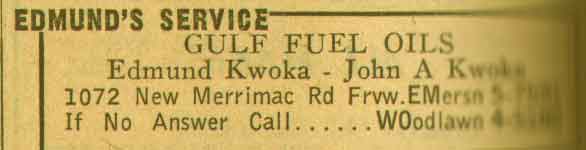1072 New Merrimac Road — Edmund's Service, Gulf Fuel Oils — 1955 NJ Bell Yellow Pages Ad