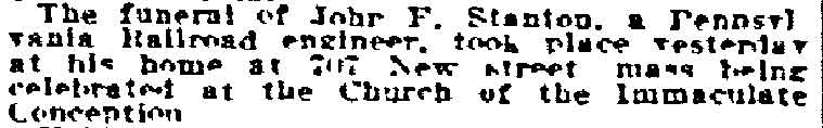 John F. Stanton funeral notice, Philadelphia Inquirer, May 29, 1917