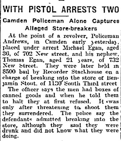 With Pistol Arrests Two, Philadelphia Inquirer, November 21, 1915