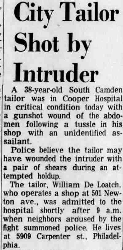 City Tailor Shot by Intruder - Camden Courier-Post, October 21, 1964