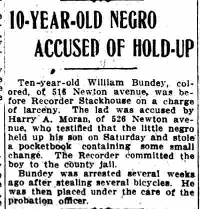 10-Year-Old Negro Accused of Hold-Up - Camden Post-Telegram, December 16, 1912