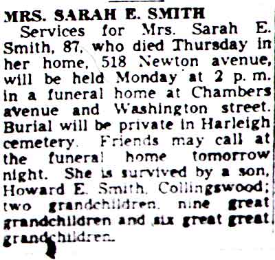 Mrs. Sarah E. Smith - Camden Courier-Post, June 5, 1948