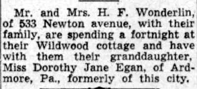 533 Newton Avenue — 1941–1947, Harry F. Wonderlin & Family. Camden Courier-Post, July 26, 1941