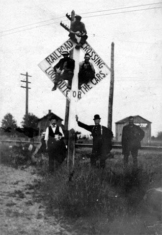 841 Newton Avenue — 1890, William Heineman and companions at an unnamed railroad crossing in Camden, circa 1890s
