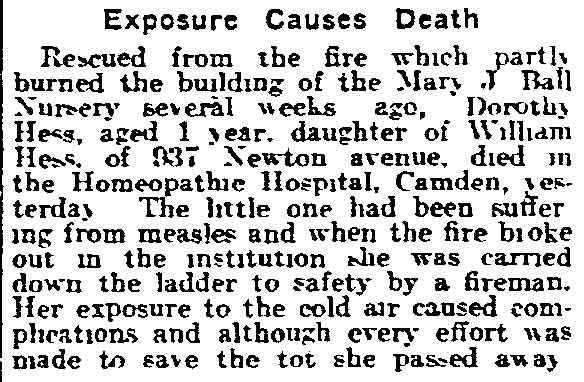 Exposure Causes Death - Philadelphia Inquirer, February 3, 1915
