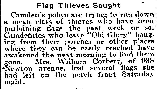 Flag Thieves Sought - Philadelphia Inquirer, April 23, 1917