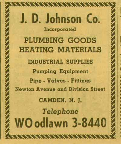 Northeast Corner of Division Street & Spruce Street — J.D. Johnson Company Inc., 1955 New Jersey Bell Telephone Yellow Pages Ad