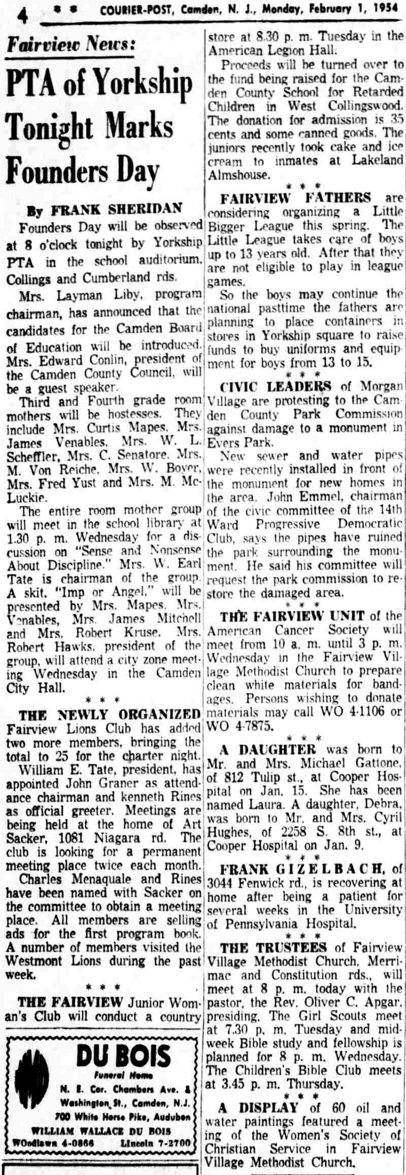 Fairview News, Camden Courier-Post, February 1, 1954