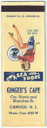 Ginger's Cafe matchbook — front