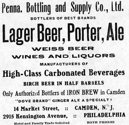Pennsylvania Bottling and Supply Co. advertisement from 1912 Camden City Directory