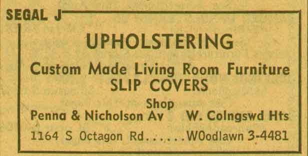 Jack Segal Upholstering Yellow Pages ad, 1164 South Octagon Road, 1955