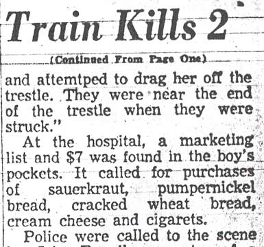 Train Kills 2, continued from Page One, Camden Courier-Post, December 5, 1957
