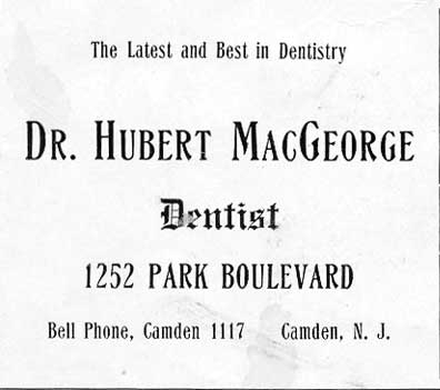 Dr. Hubert MacGeorge Dentist advertisement, Camden High School 1919 Purple and Gold Yearbook