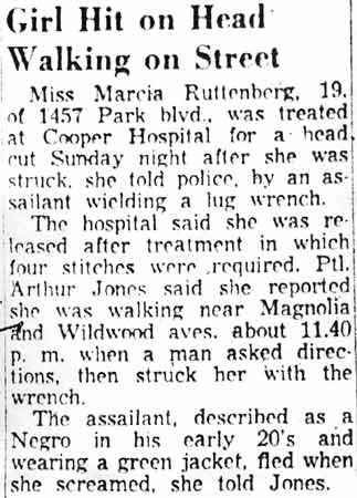 Marcia Ruttenberg, 1457 Park Boulevard, assault article, 1957