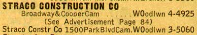 Straco Construction, 1500 Park Boulevard, 1955 New Jersey Bell Telephone Yellow Pages