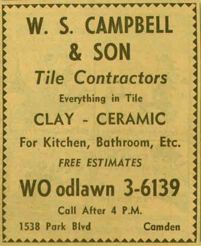 W. S. Campbell and Son, 1538 Park Boulevard, 1955 New Jersey Bell Telephone Yellow Pages