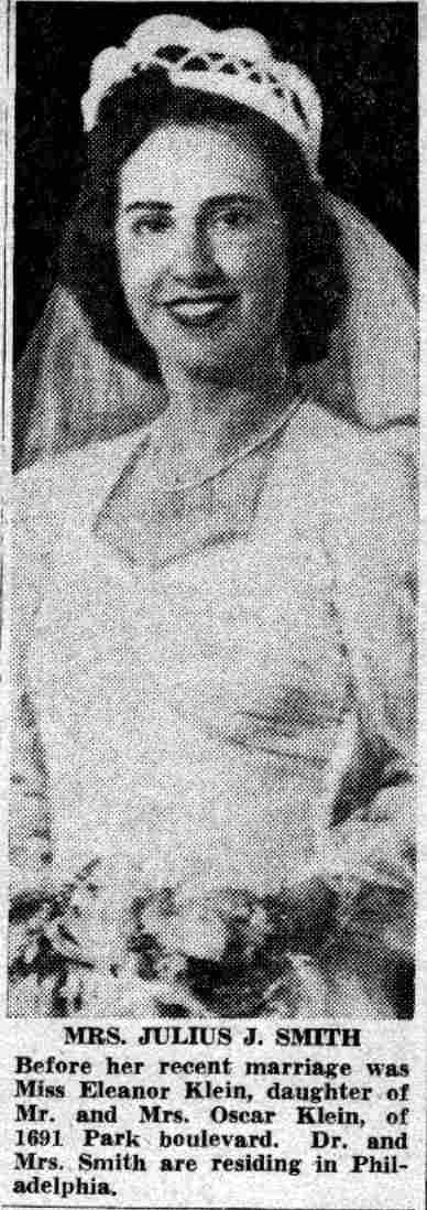 Mrs. Julius J. Smith, formerly Eleanor Klein, daughter of Oscar Klein, 1691 Park Boulevard, 1941